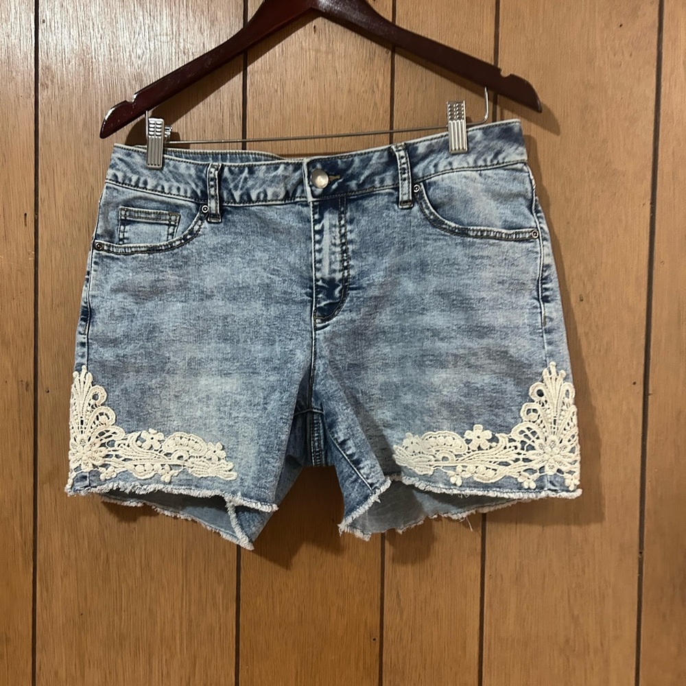 Women's Blue Denim Shorts with Lace Trim